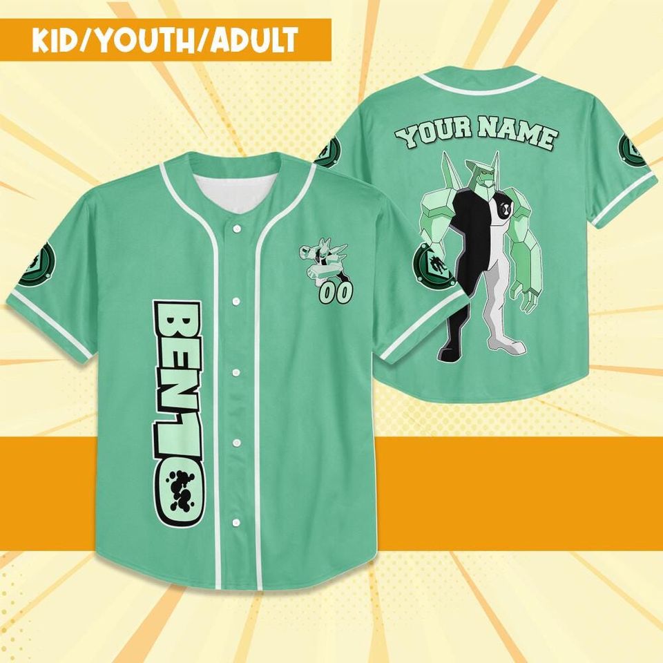 Personalize Ben 10 Petrosapien Green White Jersey, Cartoon Baseball Team Outfit