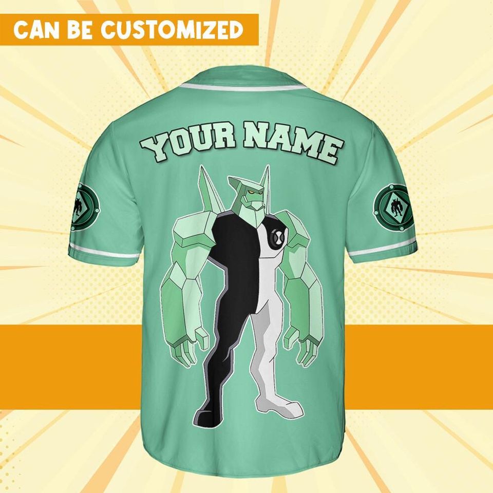 Personalize Ben 10 Petrosapien Green White Jersey, Cartoon Baseball Team Outfit