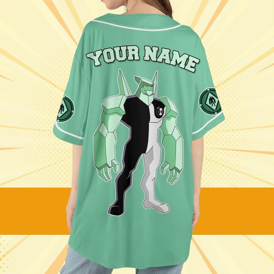 Personalize Ben 10 Petrosapien Green White Jersey, Cartoon Baseball Team Outfit