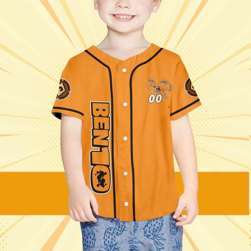 Personalize Ben 10 Vulpimancer Orange Black Jersey, Cartoon Baseball Team Outfit