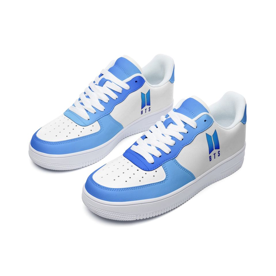 BTS Unisex Low Top Leather Sneakers - Blue BTS shoes