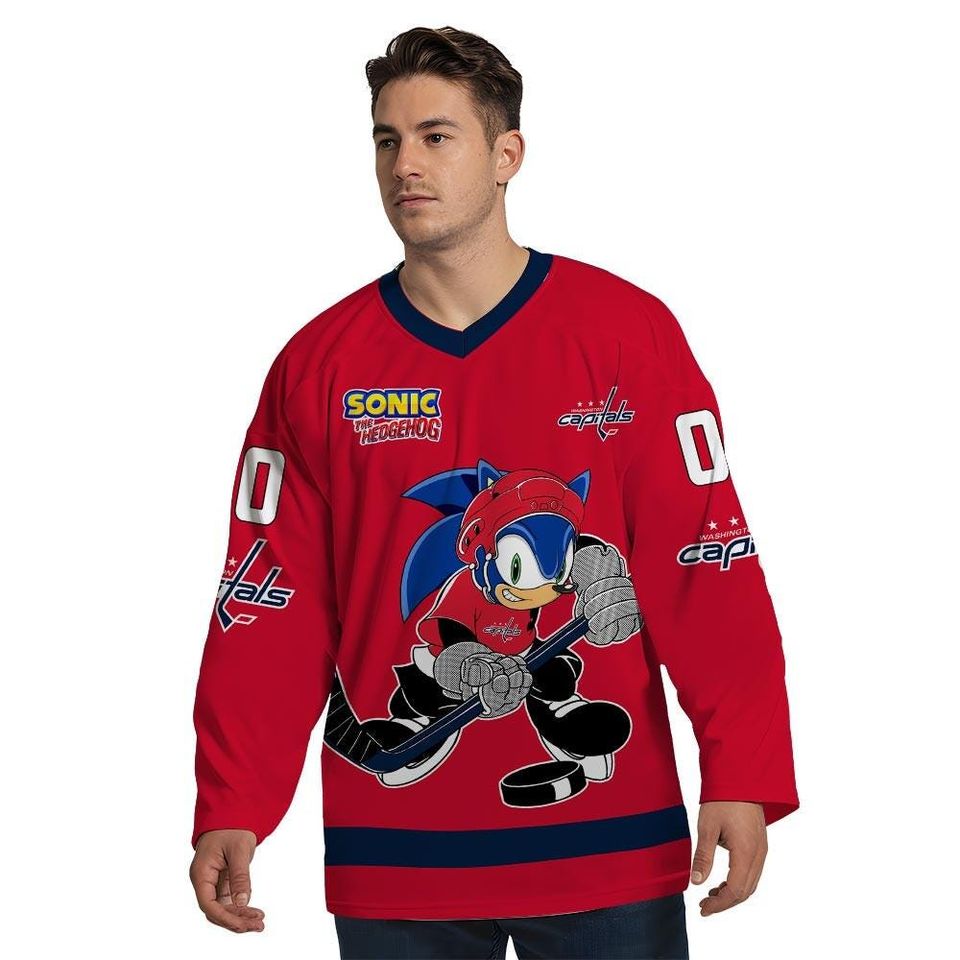 Personalized Washington Sonic Hockey Jersey, The Hedgehog Jersey For Men With Your Team Name, Fan Hockey Jersey