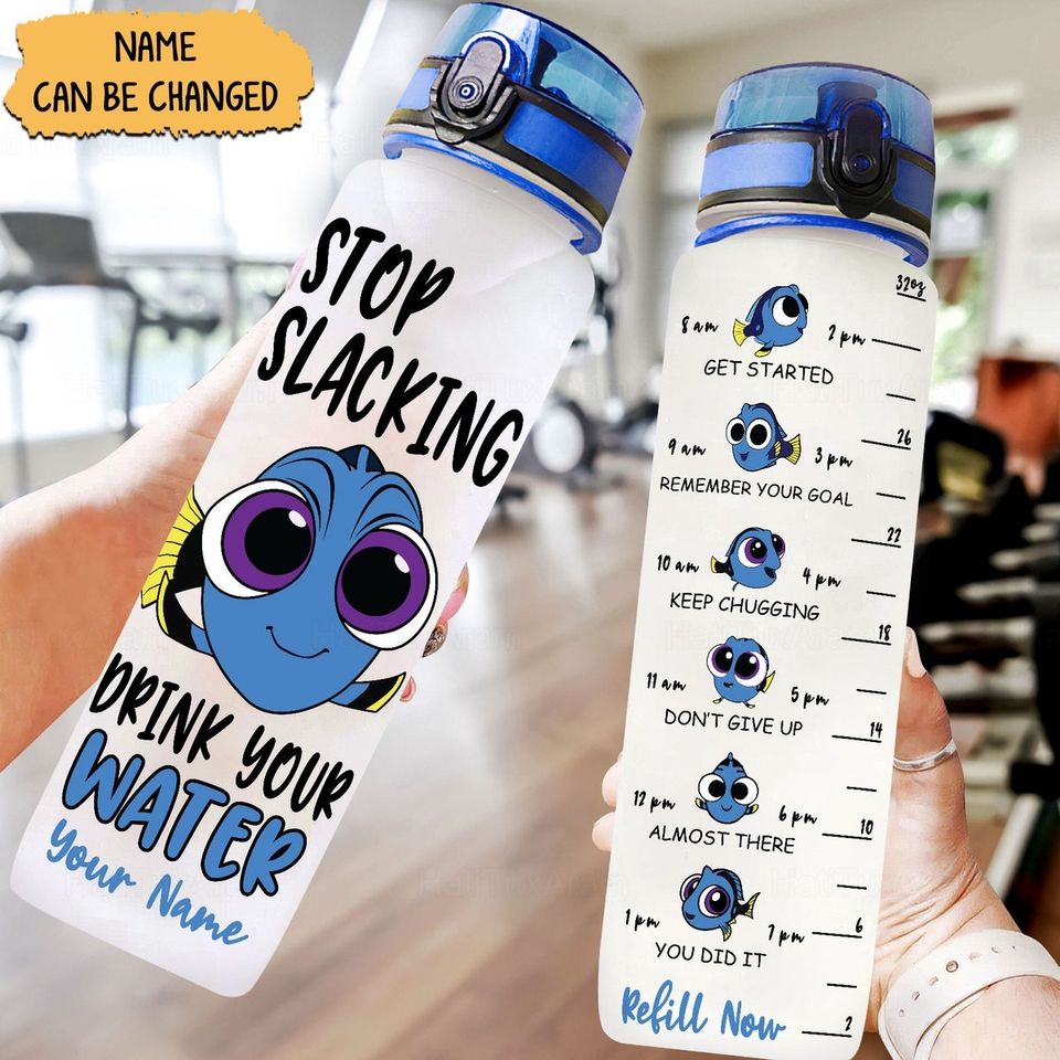 Finding Dory Bottle, Dory Water Tracker Bottle, Finding Dory Birthday Party, Custom Motivational Bottle, Cartoon Bottle