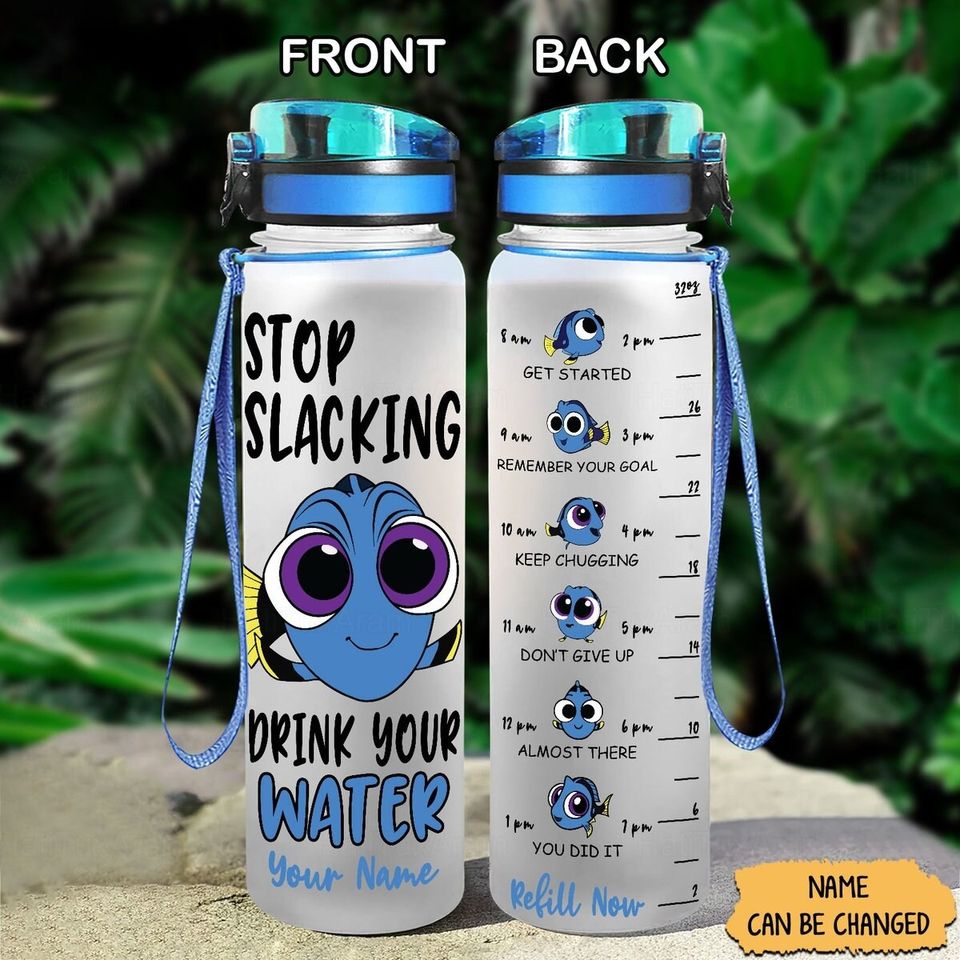 Finding Dory Bottle, Dory Water Tracker Bottle, Finding Dory Birthday Party, Custom Motivational Bottle, Cartoon Bottle
