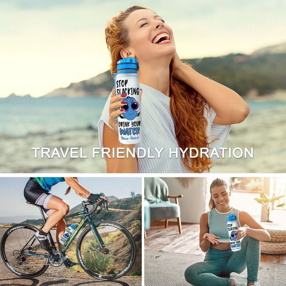 Finding Dory Bottle, Dory Water Tracker Bottle, Finding Dory Birthday Party, Custom Motivational Bottle, Cartoon Bottle