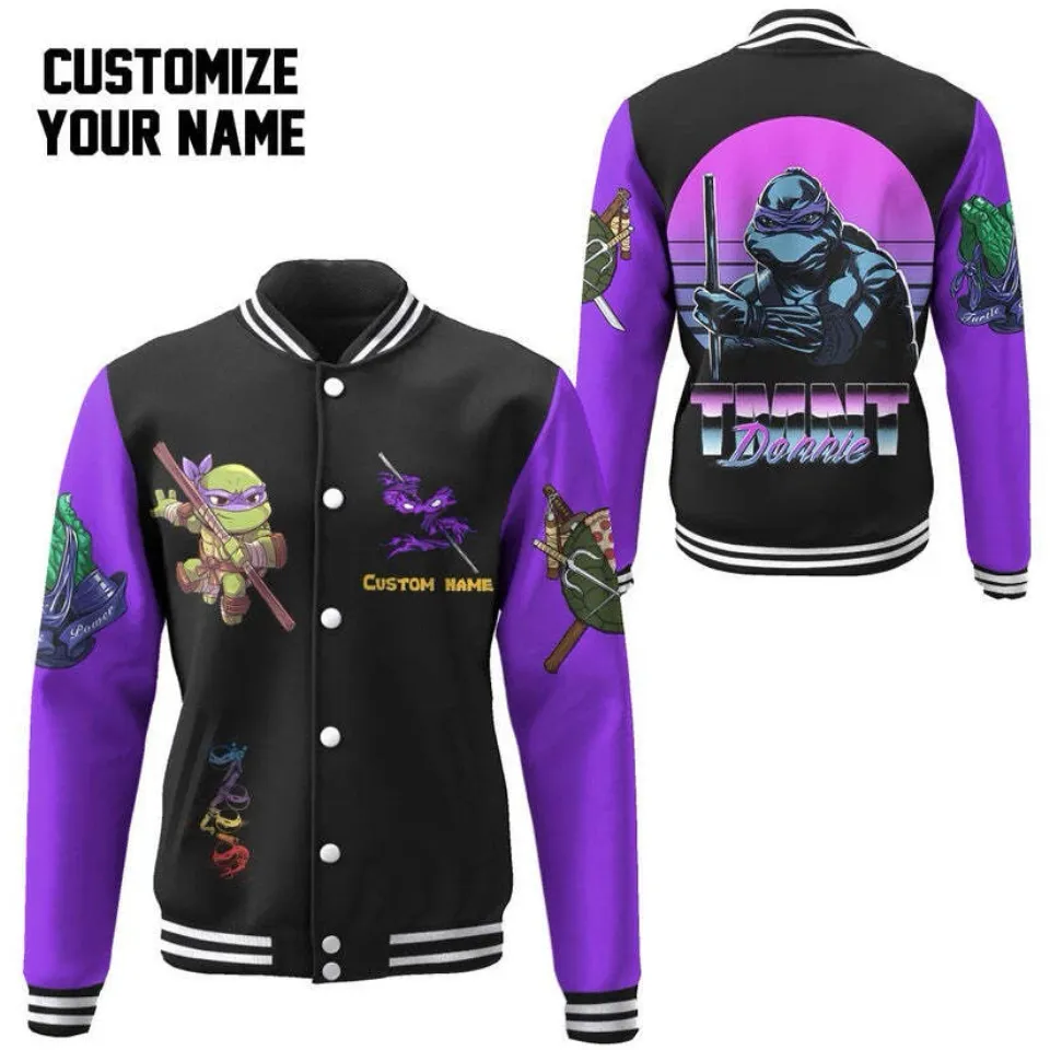 3D Donatello TMNT Don Donnie Cosplay Purple Custom Name Baseball Jacket