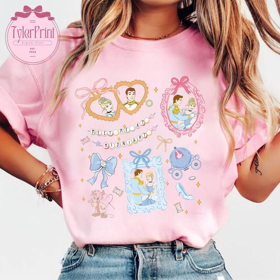 Retro Coquette Disney Princess Shirt, Cinde Baby Tee Crop Top, Meet Me At Midnight, Disney Bracelets Shirt, Princess Locket Baby Tee