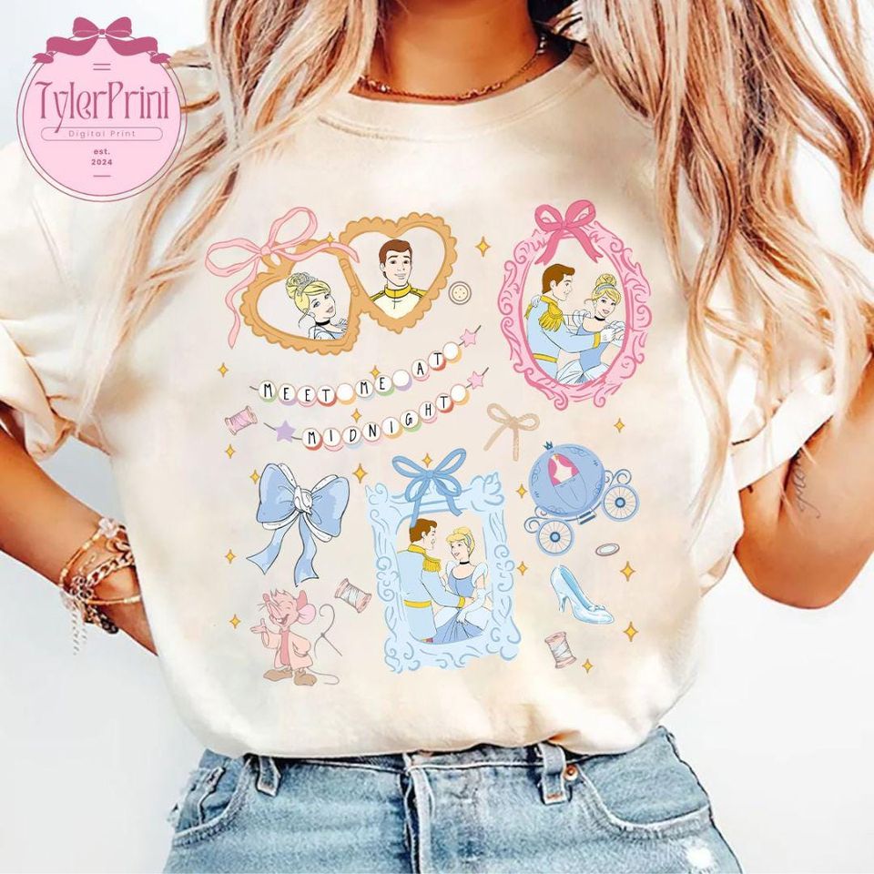 Retro Coquette Disney Princess Shirt, Cinde Baby Tee Crop Top, Meet Me At Midnight, Disney Bracelets Shirt, Princess Locket Baby Tee