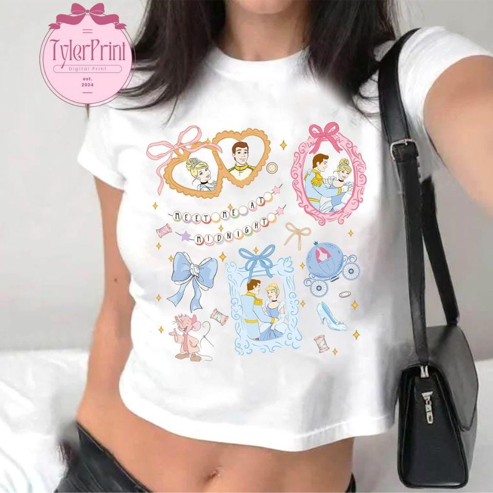 Retro Coquette Disney Princess Shirt, Cinde Baby Tee Crop Top, Meet Me At Midnight, Disney Bracelets Shirt, Princess Locket Baby Tee