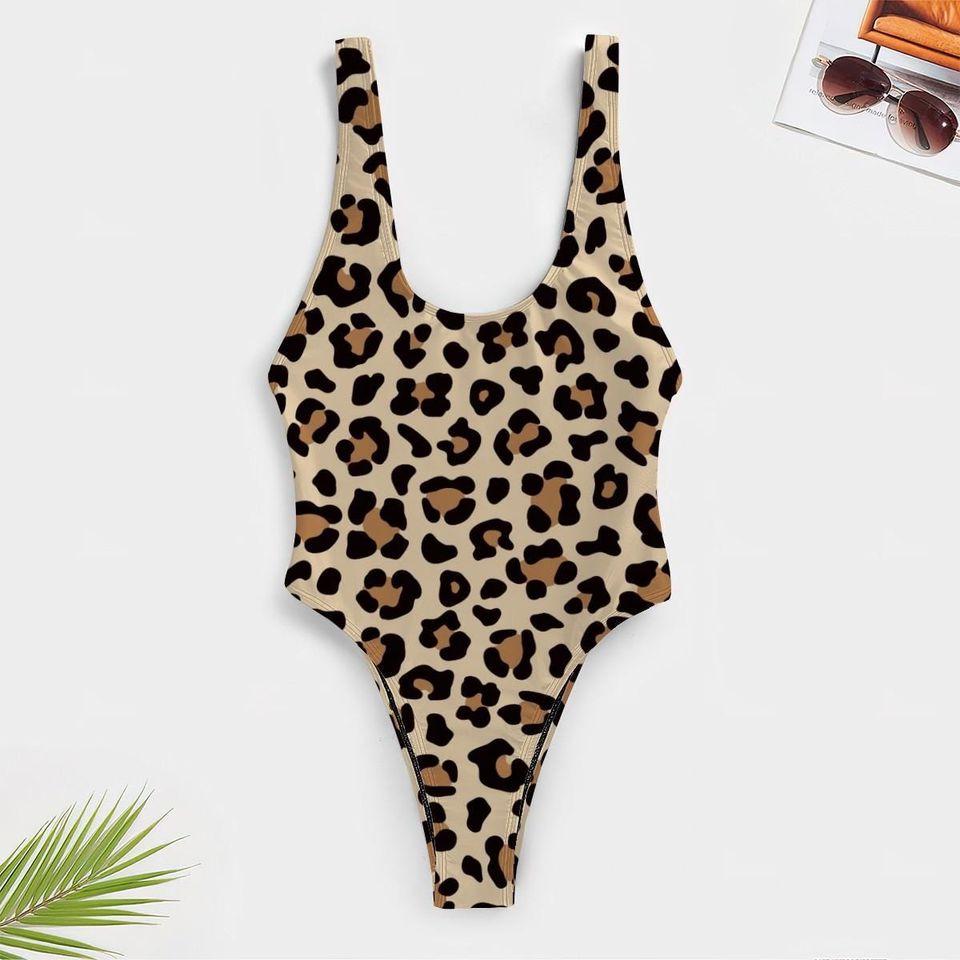 High-Cut One Piece Swimsuit Animal Print