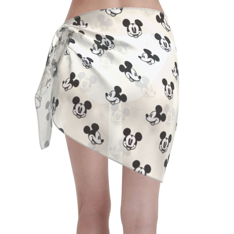 Mickey Mouse Head Sarong Coverups for Women Bathing Suit Wrap Swimsuit Skirt Beach Bikini Cover up Swimwear Chiffon