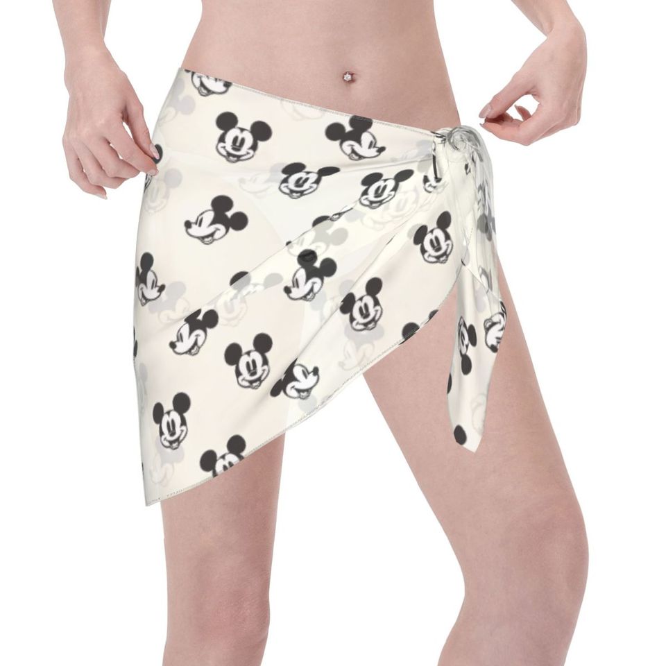 Mickey Mouse Head Sarong Coverups for Women Bathing Suit Wrap Swimsuit Skirt Beach Bikini Cover up Swimwear Chiffon