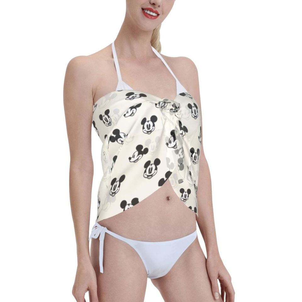Mickey Mouse Head Sarong Coverups for Women Bathing Suit Wrap Swimsuit Skirt Beach Bikini Cover up Swimwear Chiffon
