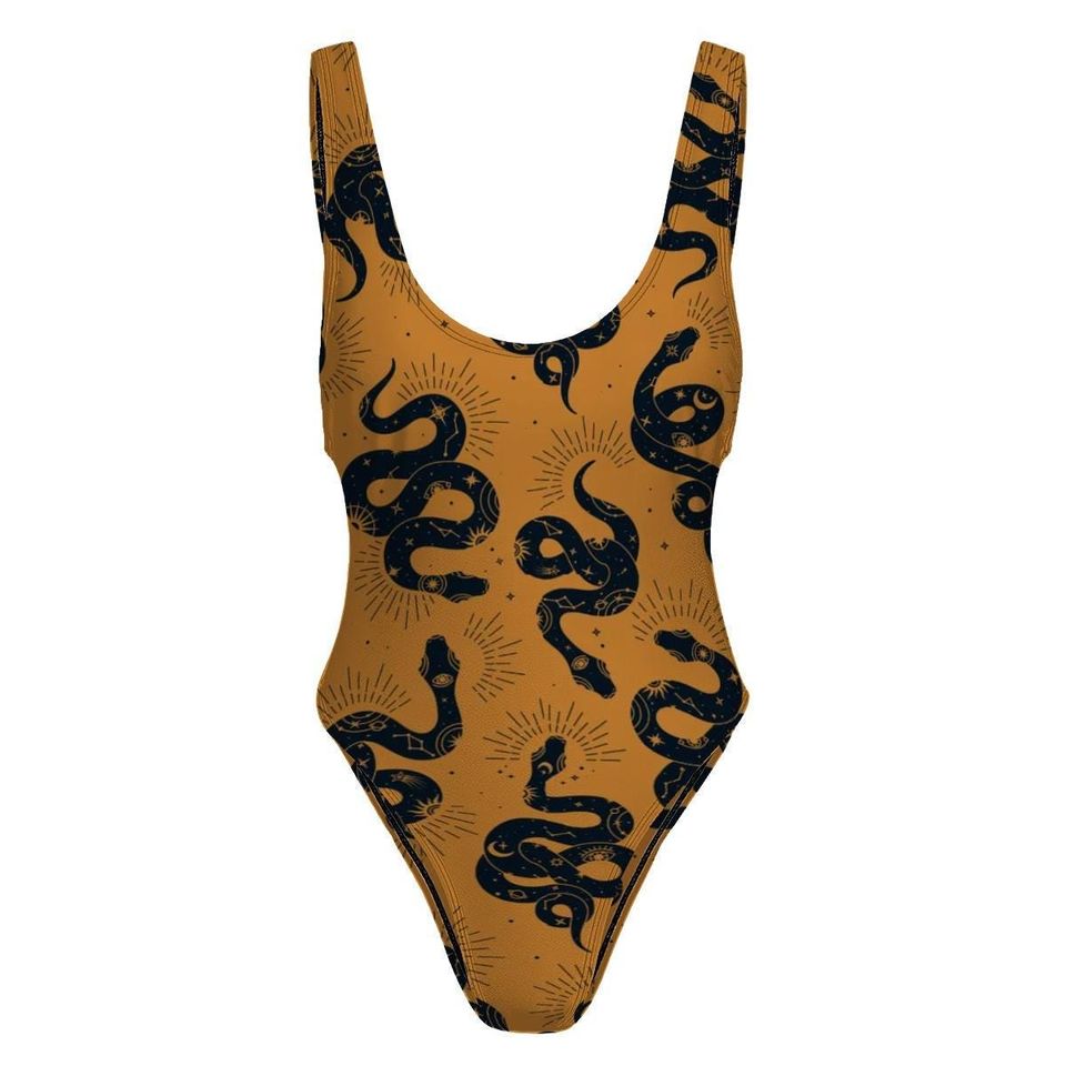 High-Cut One Piece Swimsuit Snake