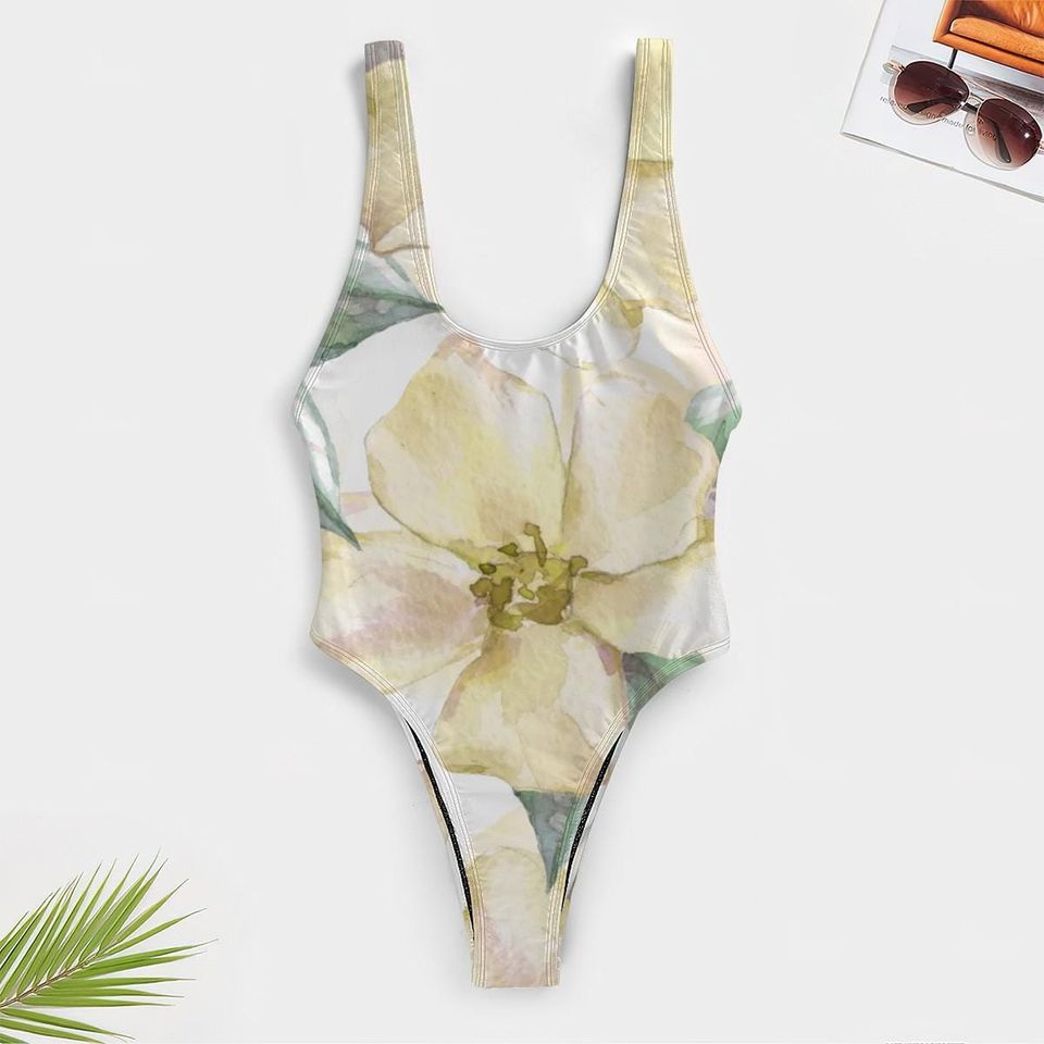 High-Cut One Piece Swimsuit Floral