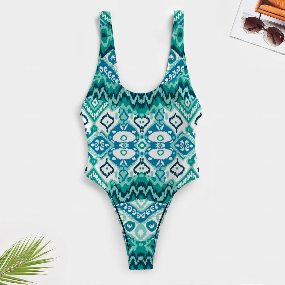 High-Cut One Piece Swimsuit Patterned