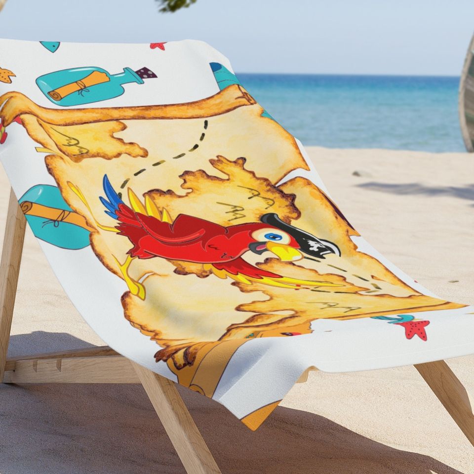 Pirate's Map with Parrot Beach Towel