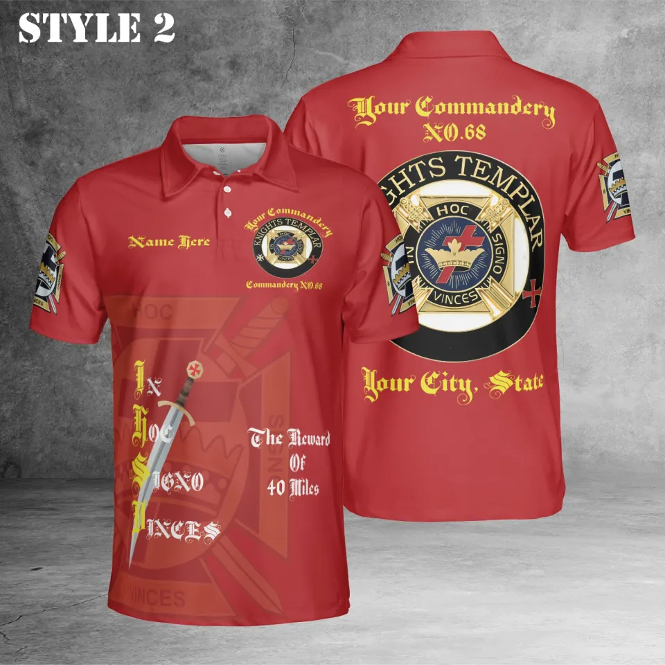 Customize Name Masonic Knights Templar Commander 3D Polo