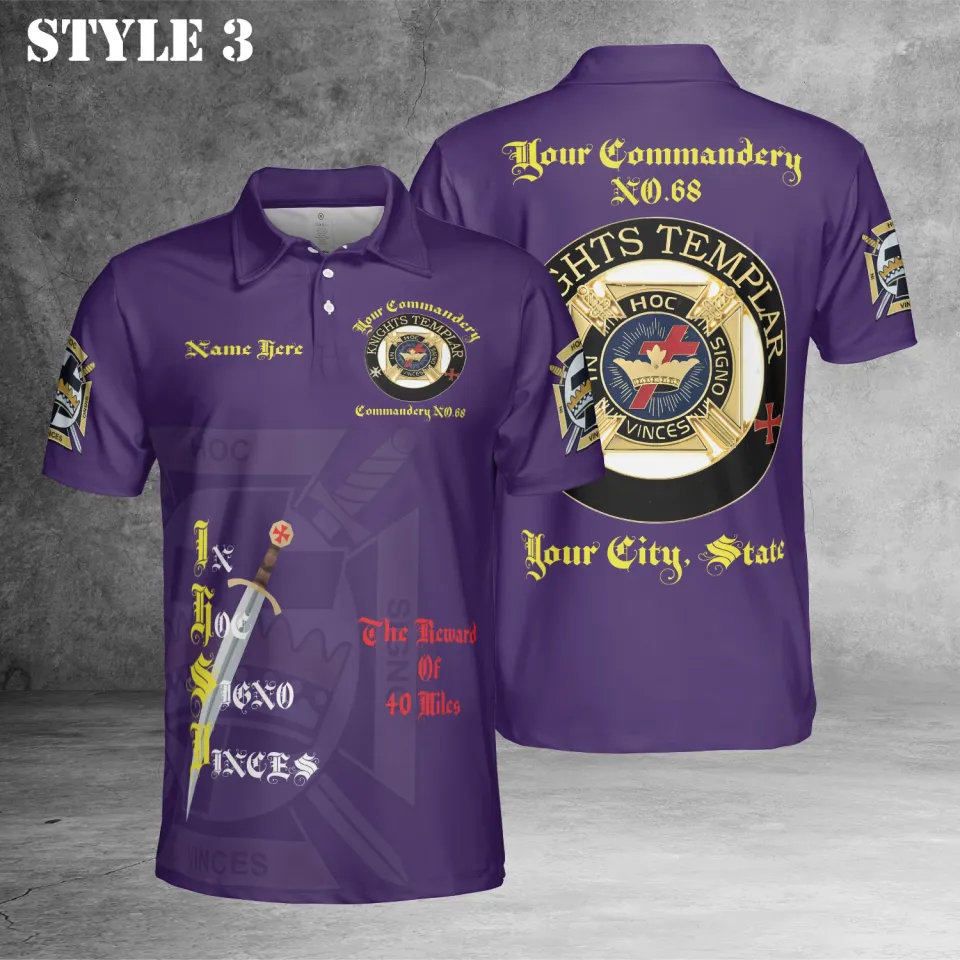 Customize Name Masonic Knights Templar Commander 3D Polo