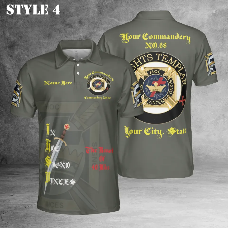 Customize Name Masonic Knights Templar Commander 3D Polo
