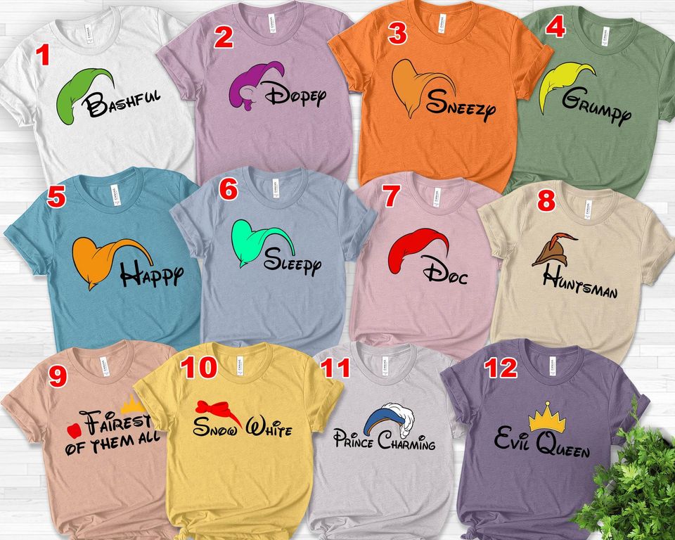 7 Dwarfs Shirts, Seven Dwarfs, Vacation Shirts, Birthday Party, Snow White Happy Sneezy Sleepy Grumpy Matching Outfit Halloween