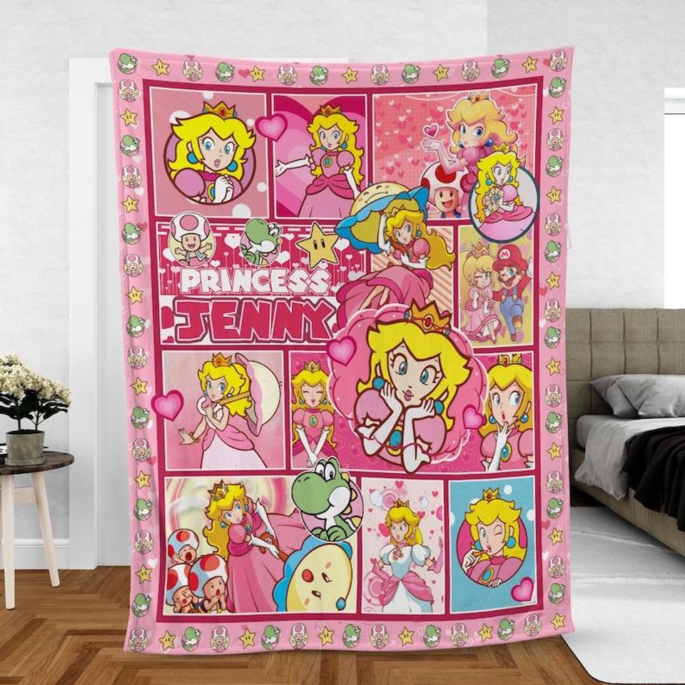 Kids Personalized Princess Peach Blanket, Custom Name Princess, Gift For Daughter