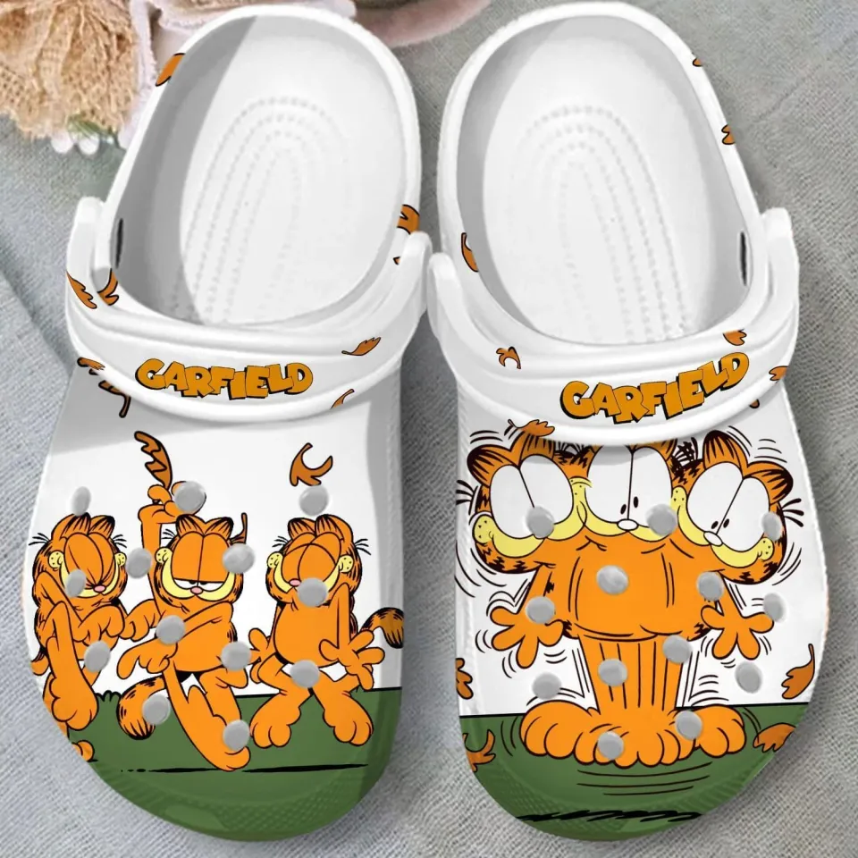 Comfortable And Breathable Garfield White Clogs