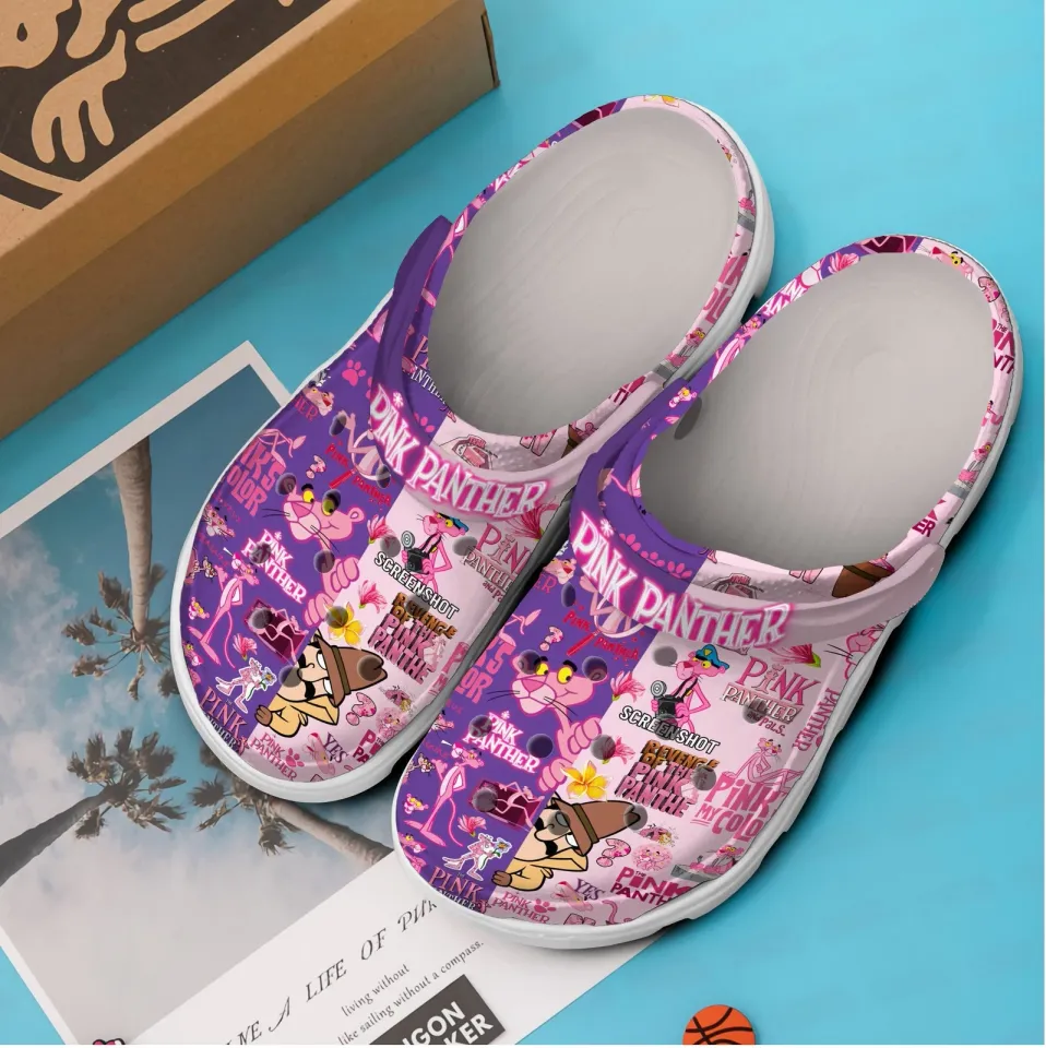Funny Pink Purple Shoes Pink Panther Cartoon Clogs