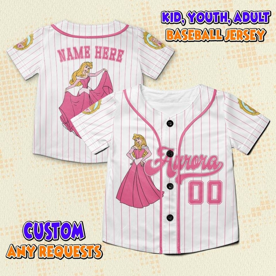 Custom Disney Princess Aurora Baseball Jersey, Personalized Disney Jersey, Gift For Kids Adult Unisex