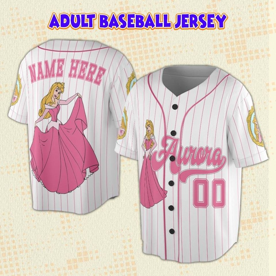 Custom Disney Princess Aurora Baseball Jersey, Personalized Disney Jersey, Gift For Kids Adult Unisex