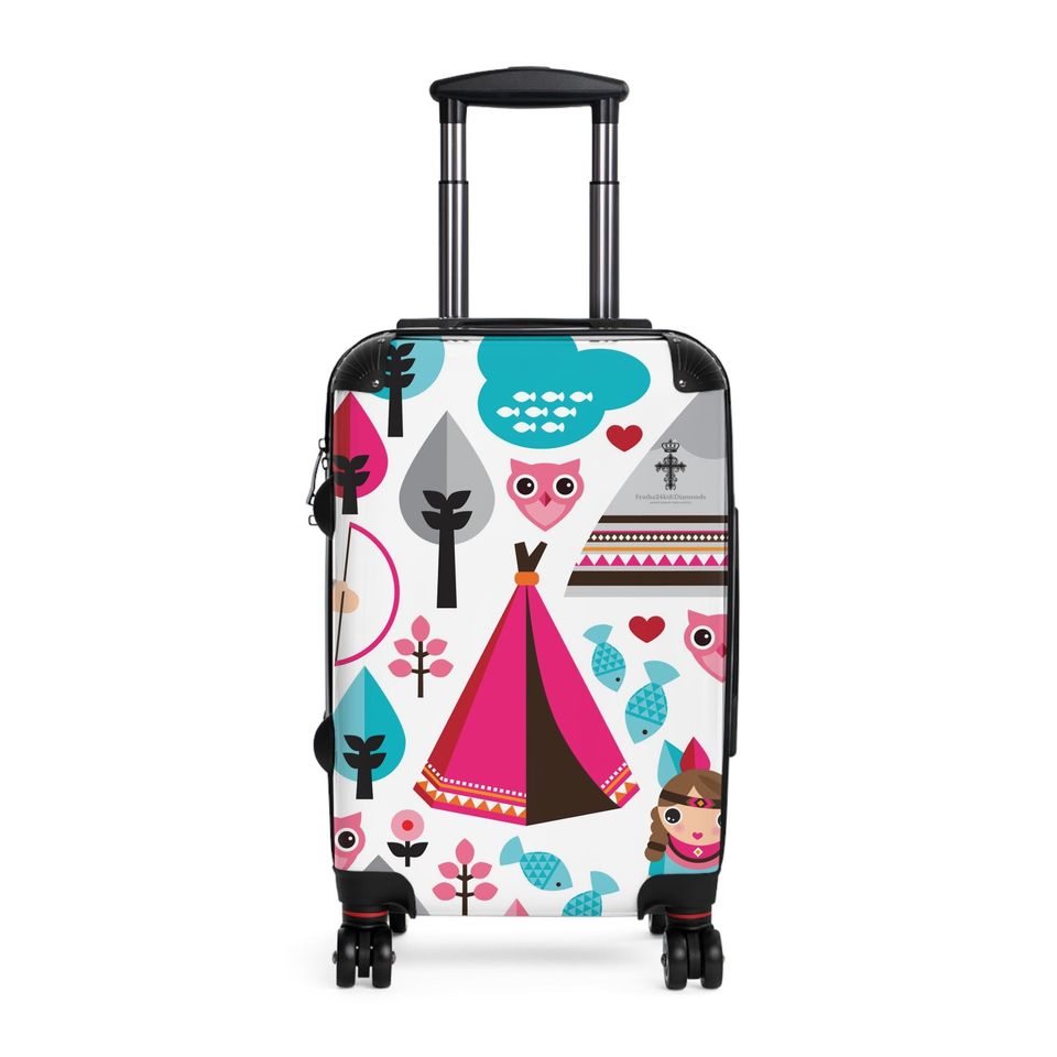 Suitcase Cartoon Native American Village Print