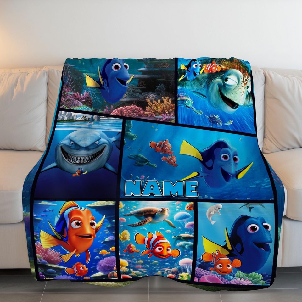 Funny Finding Dory Custom Blanket, Personalized Finding Nemo Blanket, Dory Nemo Blanket, Mink Sherpa Blanket, Nemo Dory Cartoon