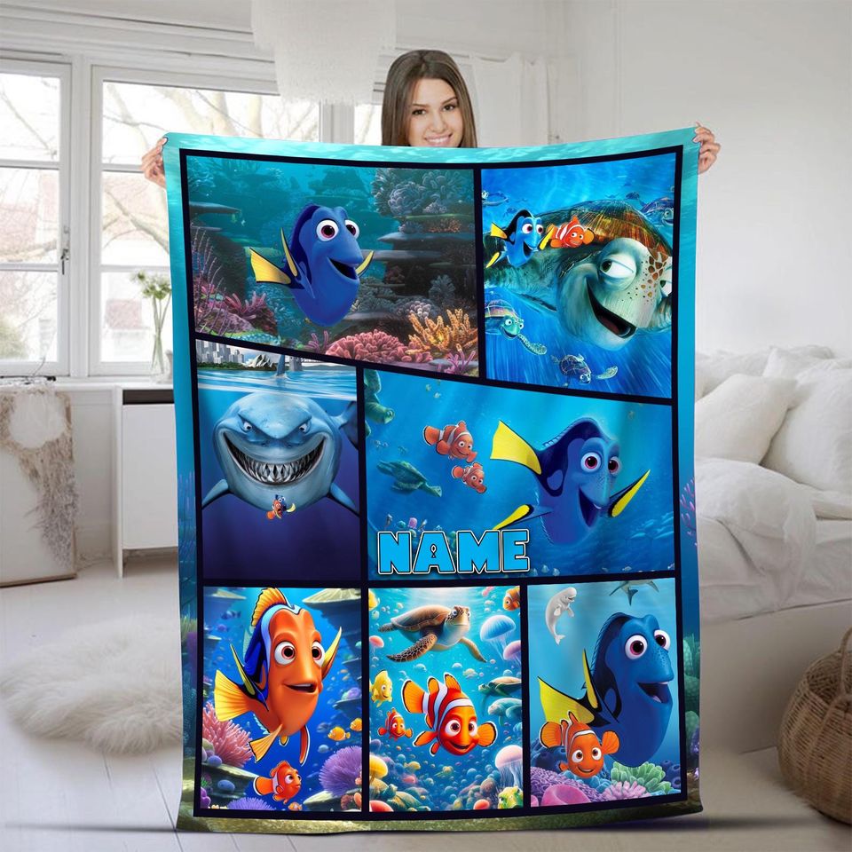 Funny Finding Dory Custom Blanket, Personalized Finding Nemo Blanket, Dory Nemo Blanket, Mink Sherpa Blanket, Nemo Dory Cartoon