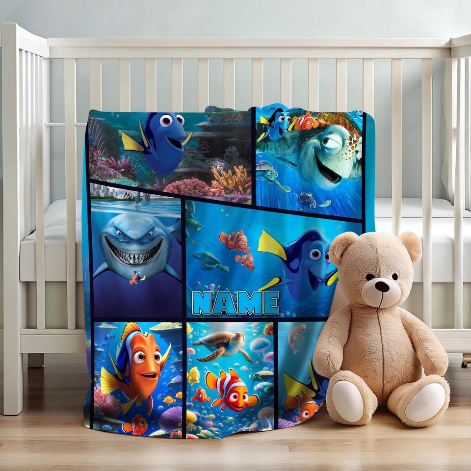 Funny Finding Dory Custom Blanket, Personalized Finding Nemo Blanket, Dory Nemo Blanket, Mink Sherpa Blanket, Nemo Dory Cartoon