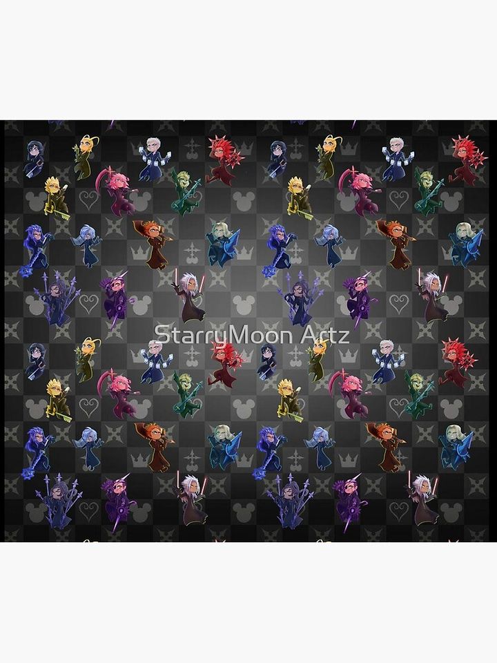 Kingdom Hearts- Organization xiii Chibi Pattern Throw Blanket