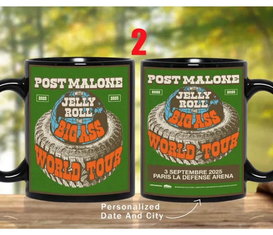 Custom Post Malone and Jelly Roll Big Ass Stadium Tour 2025 Coffee Mug