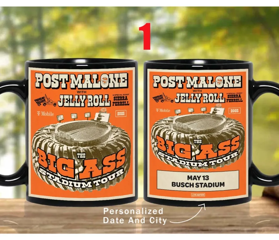 Custom Post Malone and Jelly Roll Big Ass Stadium Tour 2025 Coffee Mug