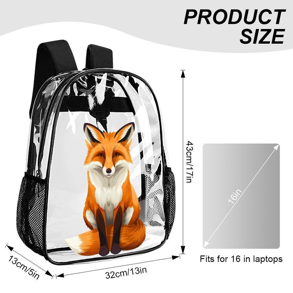 Gorgeous Fox Clear Backpack, Fox Transparent Bag, Red fox Transparent Backpack