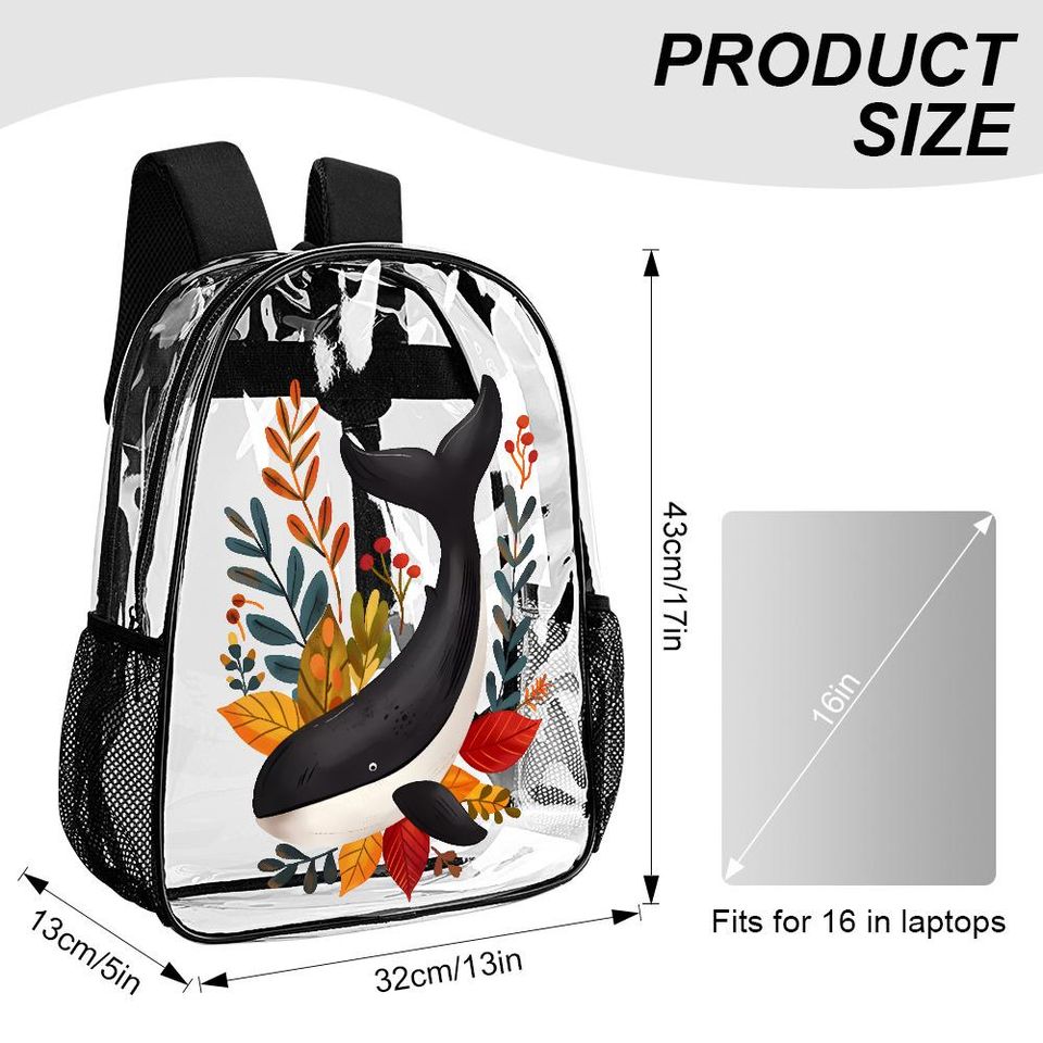 Floral Whale Clear Rucksack, Transparent Bag