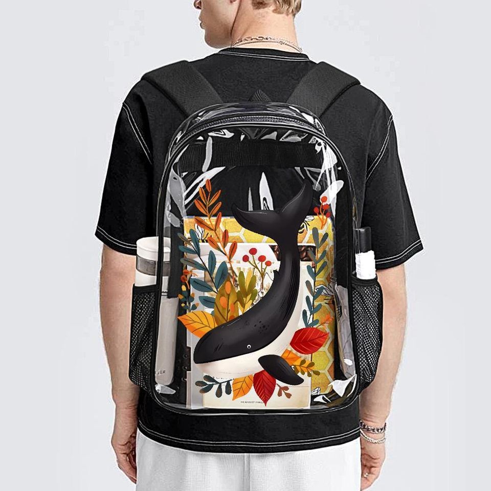 Floral Whale Clear Rucksack, Transparent Bag