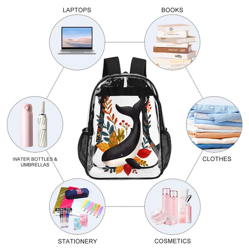 Floral Whale Clear Rucksack, Transparent Bag