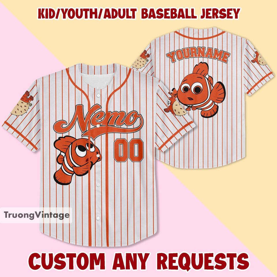 Personalized Disney Finding Nemo Baseball Jersey, Custom Disney Baseball Jersey, Finding Nemo Jersey Team