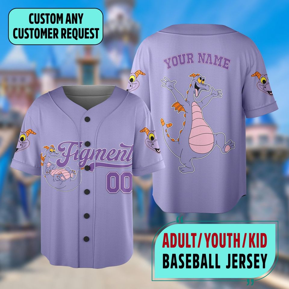 Personalized Disney Figment Little Spark Baseball Jersey, Custom Figment Baseball Team, Figment Magic Kingdom Basketball Jersey