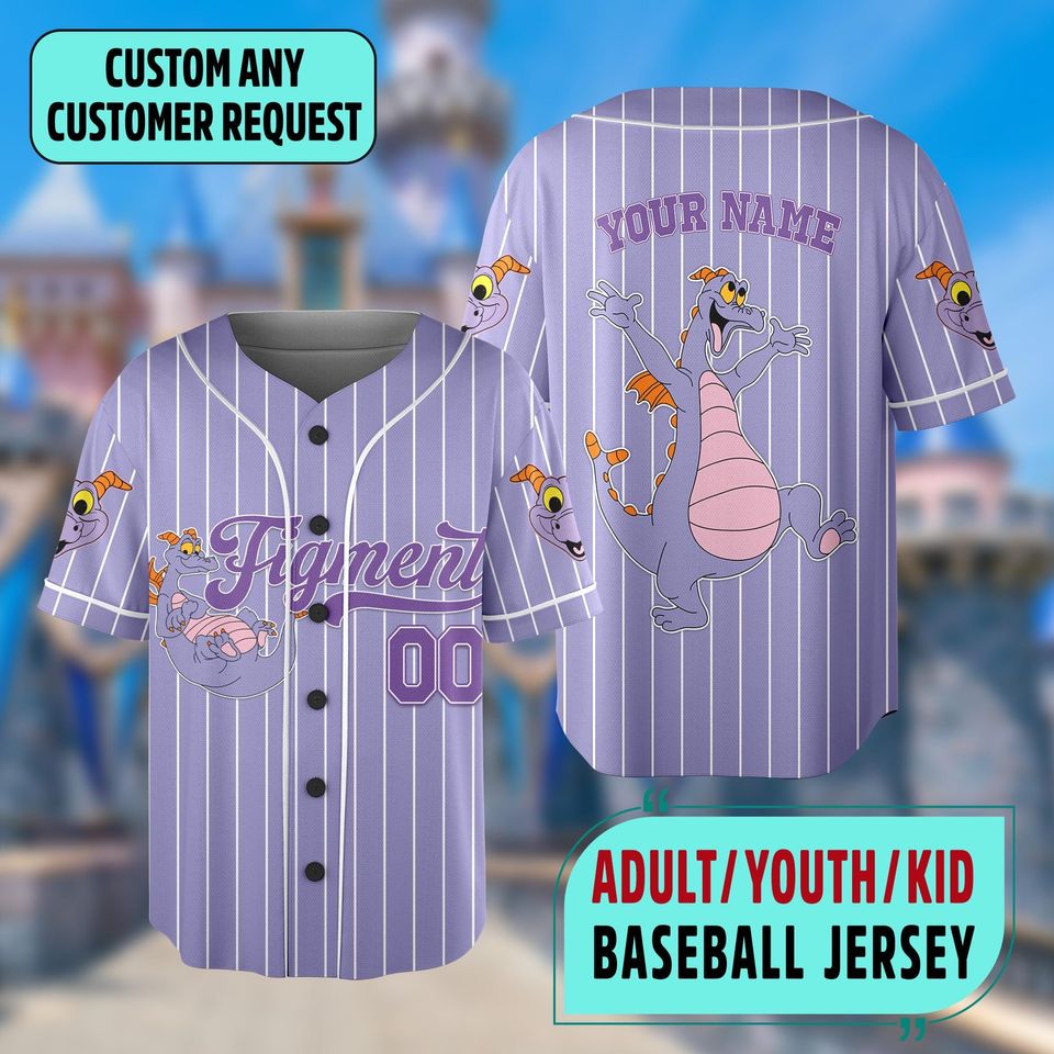 Personalized Disney Figment Little Spark Baseball Jersey, Custom Figment Baseball Team, Figment Magic Kingdom Basketball Jersey