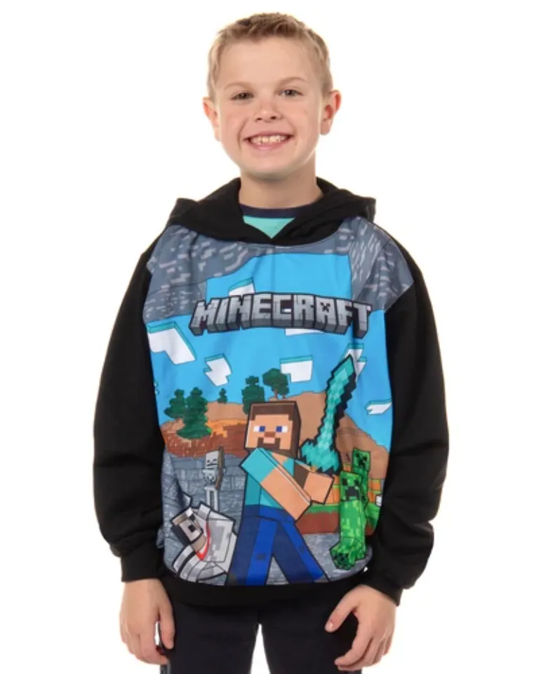 Minecraft Boy's Minecraft World Steve Creeper Wolf Pullover Hooded Hoodie