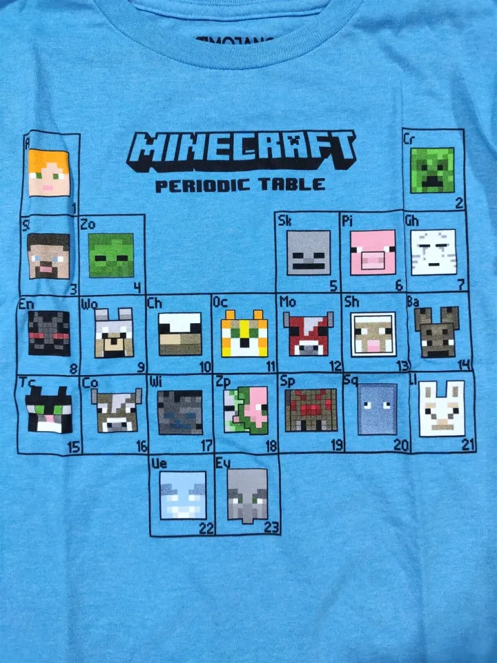 Minecraft Shirt Boys Medium 8 Periodic Table Enderman Blue Tee T-Shirt Gift