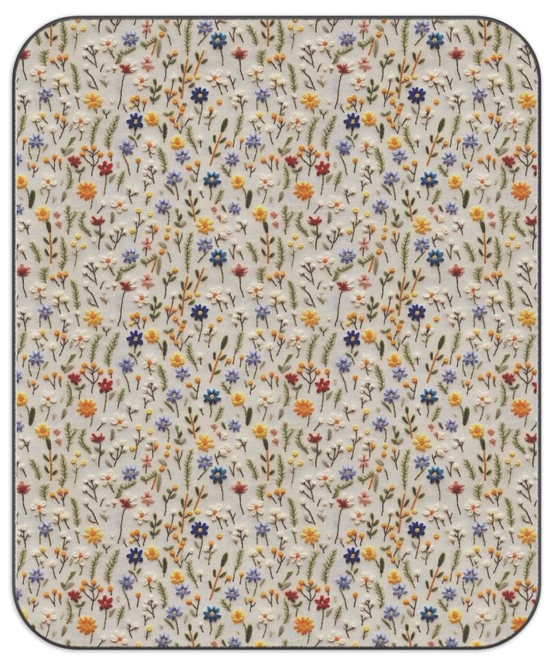 Wildflowers Picnic Blanket, Super Soft, Waterproof, Washable Beach Blanket, Outdoor Blanket, Camping Blanket, Carrying strap included/61x51