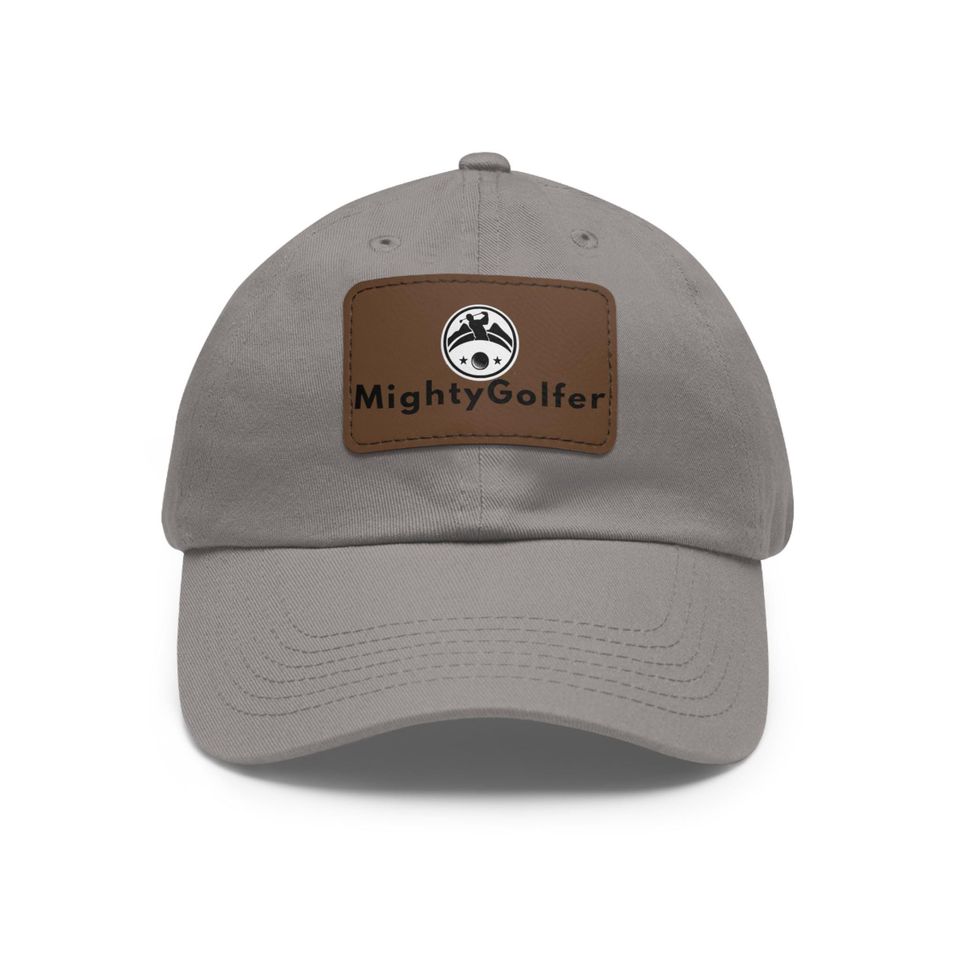 Mighty Golfer Dad Hat with Leather Patch - Dad Gift - Father's Day Gift