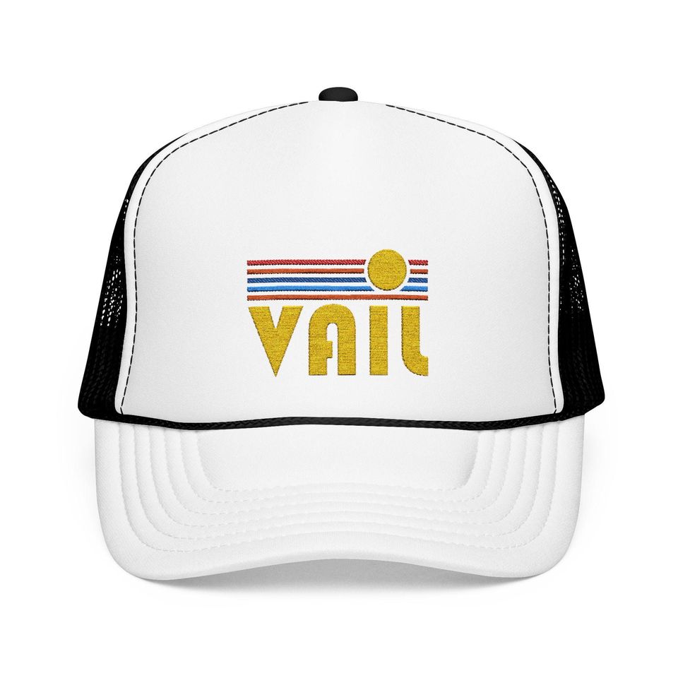 Vail, Colorado Embroidered Foam Trucker Hat - Retro Sunset