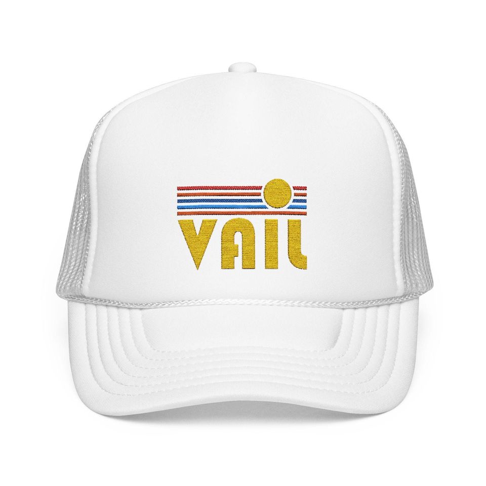 Vail, Colorado Embroidered Foam Trucker Hat - Retro Sunset